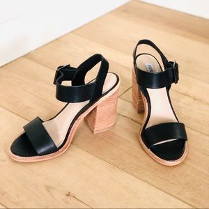 STEVE MADDEN Black Leather Block Heel Sandal 7.5